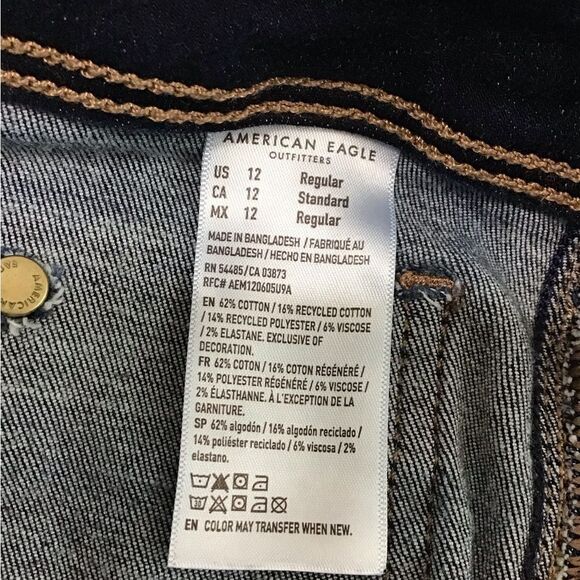 American Eagle Outfitters Dark Blue Flared Leg Jeans Patch Pocket Size 12 - Picture 3 of 12